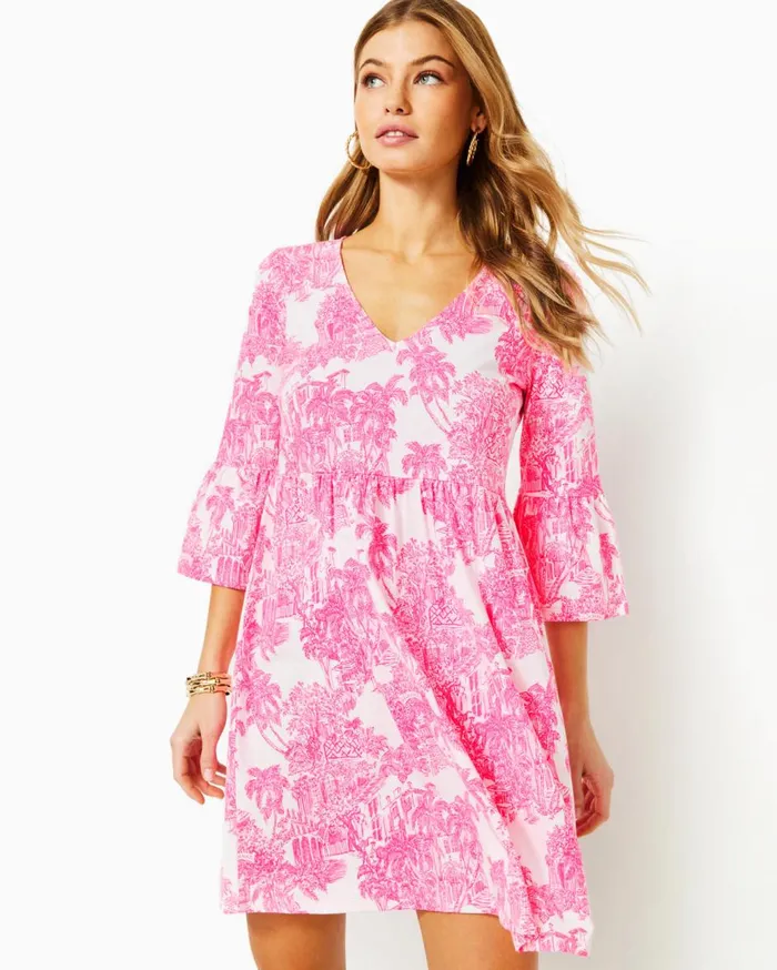 Women Lilly Pulitzer Dresses UPF 50 Solia ChillyLilly Dress Amaryllis Red Secret Hideaway