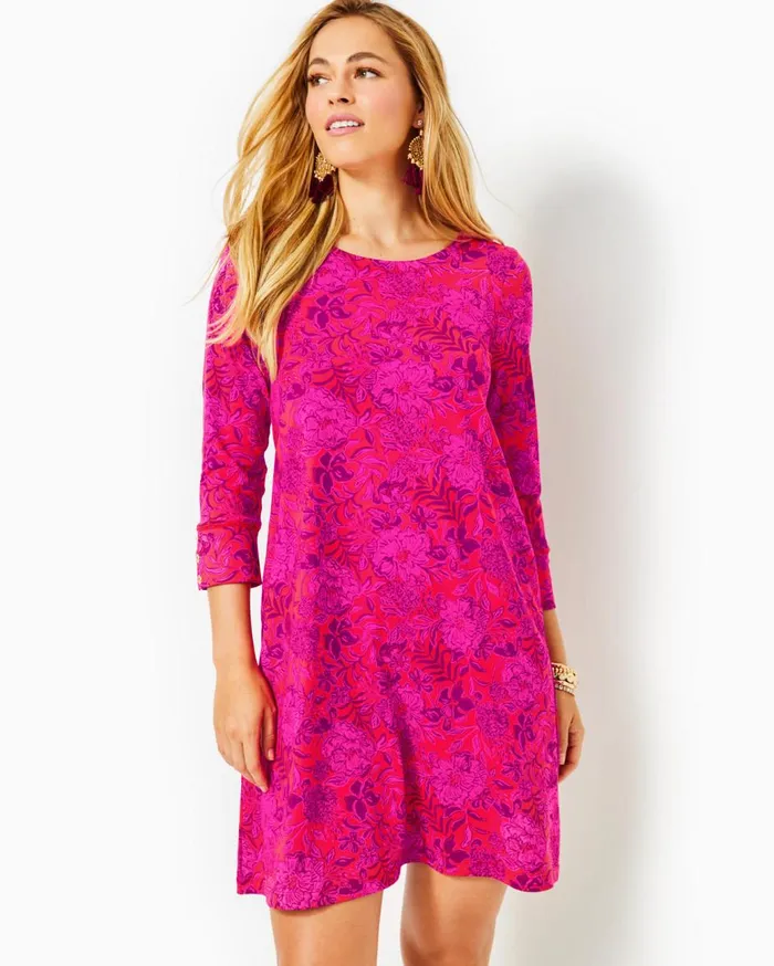Women Lilly Pulitzer Dresses UPF 50 Solia ChillyLilly Dress Amaryllis Red Secret Hideaway