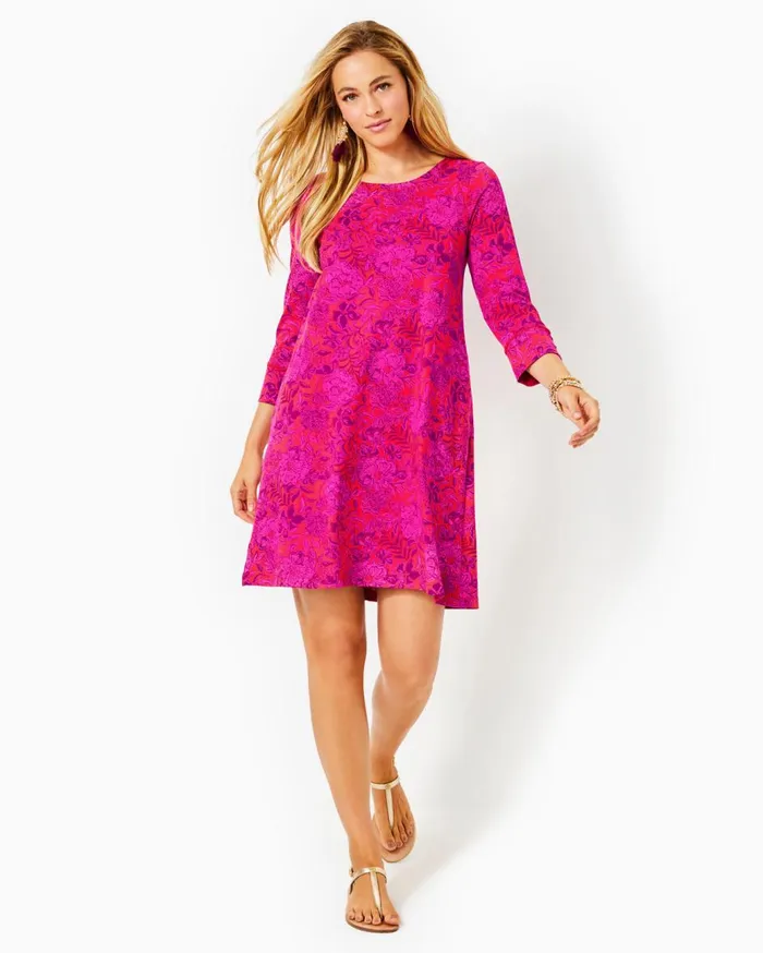 Women Lilly Pulitzer Dresses UPF 50 Solia ChillyLilly Dress Amaryllis Red Secret Hideaway
