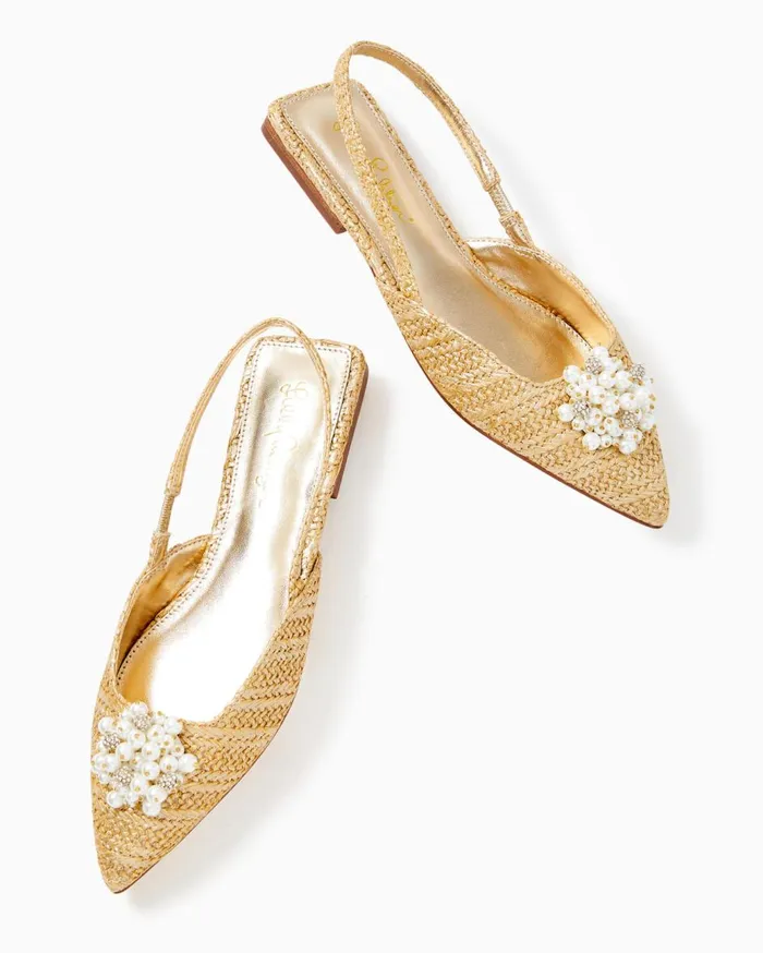 Women Lilly Pulitzer Shoes Brit Straw Slingback Shoe Gold Metallic