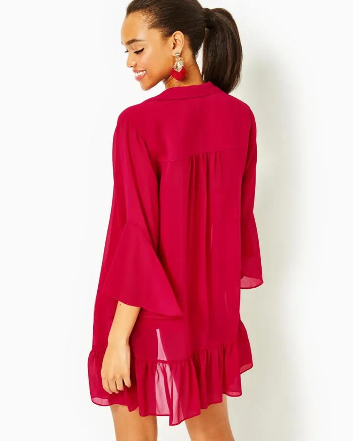 Women Lilly Pulitzer Swim Linley Collared CoverUp Poinsettia Red Women Lilly Pulitzer Swim Linley Collared CoverUp Poinsettia Red