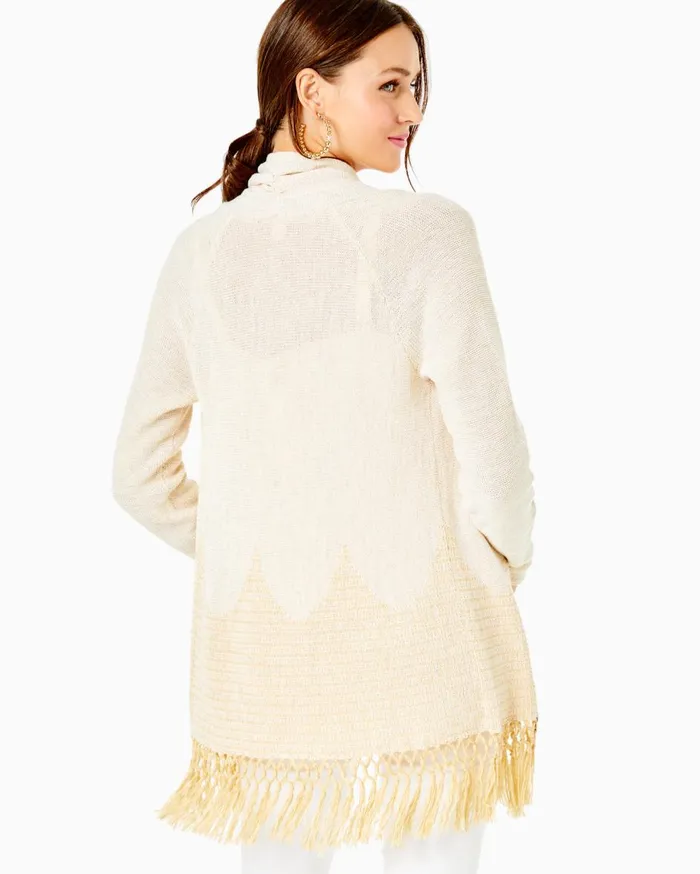 Women Lilly Pulitzer Tops Tatum Long Fringe Hem Cardigan Gold Metallic