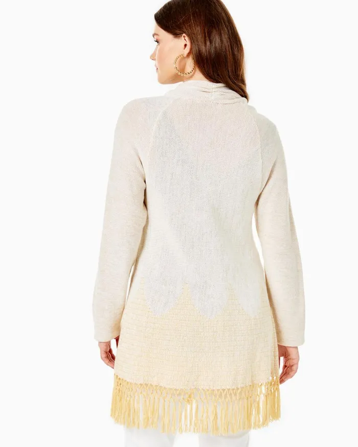 Women Lilly Pulitzer Tops Tatum Long Fringe Hem Cardigan Gold Metallic