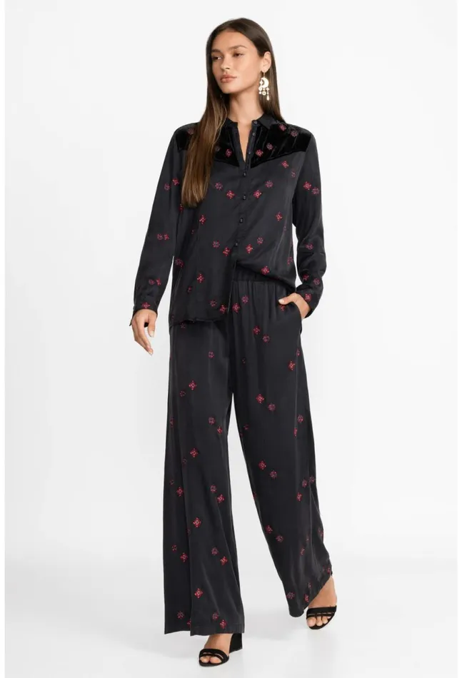 Women Maxine Seamed Wide Leg Pant Black Johnny Was Bottoms