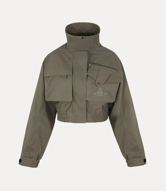 Women Memphis Cropped Bomber Jacket Khaki Vivienne Westwood Coats And Jackets