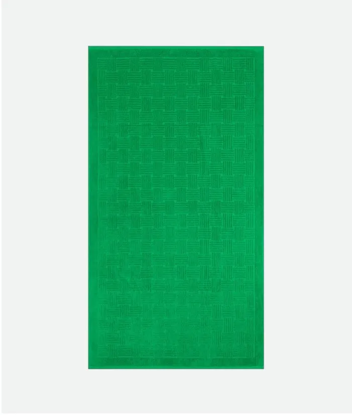 WomenMen Bottega Veneta Bathrobes And Towels Intreccio Pattern Cotton Terry Beach Towel Grass