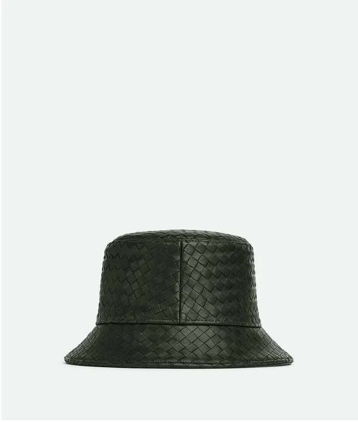 WomenMen Bottega Veneta Hats Intrecciato Leather Bucket Hat Dark Green