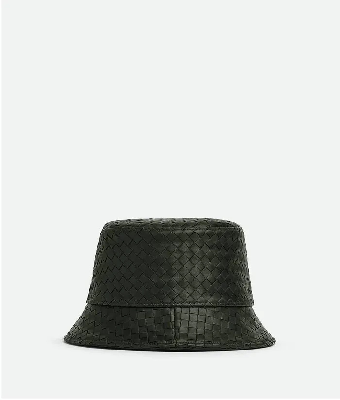 WomenMen Bottega Veneta Hats Intrecciato Leather Bucket Hat Dark Green