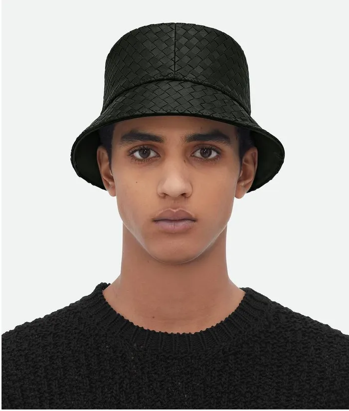 WomenMen Bottega Veneta Hats Intrecciato Leather Bucket Hat Dark Green