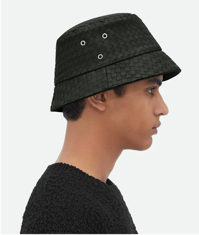 WomenMen Bottega Veneta Hats Intrecciato Leather Bucket Hat Dark Green