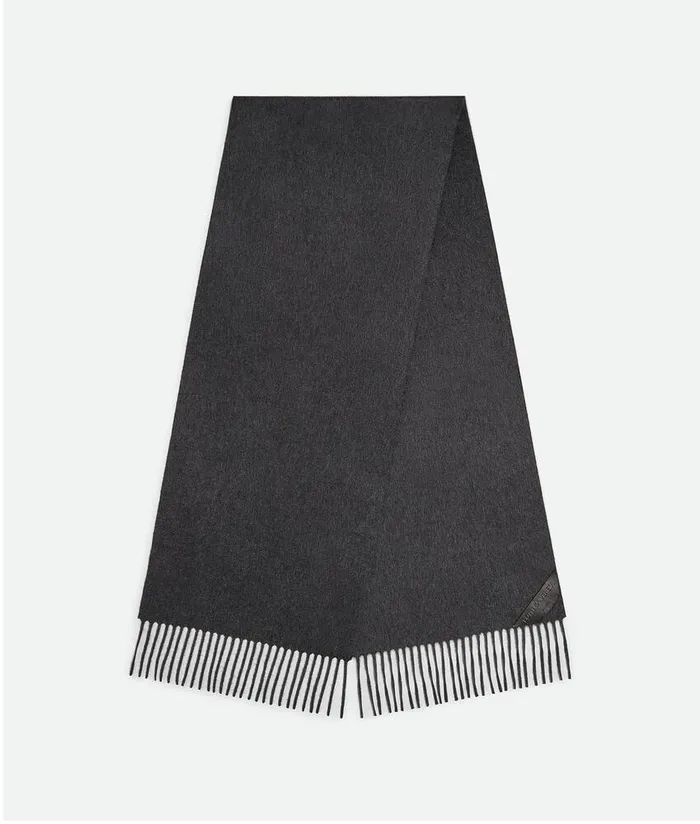 WomenMen Bottega Veneta Scarves Cashmere Scarf With Leather Patch Charcoal Melange