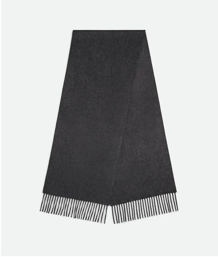 WomenMen Bottega Veneta Scarves Cashmere Scarf With Leather Patch Charcoal Melange