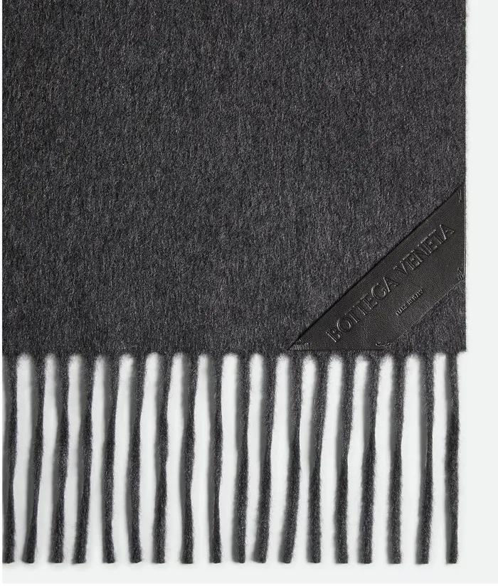 WomenMen Bottega Veneta Scarves Cashmere Scarf With Leather Patch Charcoal Melange
