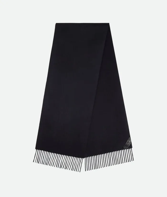 WomenMen Bottega Veneta Scarves Cashmere Scarf With Leather Patch Navy Melange