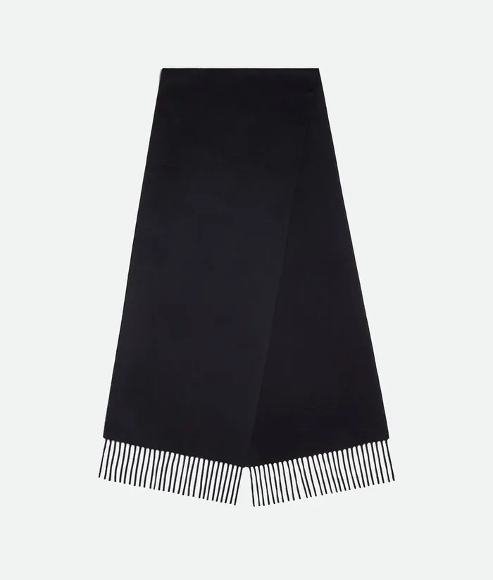 WomenMen Bottega Veneta Scarves Cashmere Scarf With Leather Patch Navy Melange