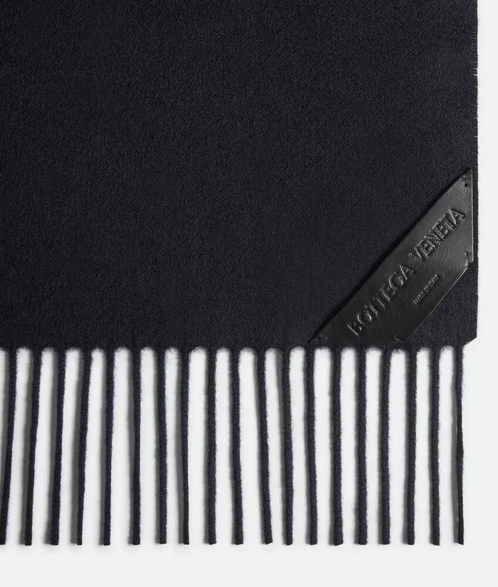 WomenMen Bottega Veneta Scarves Cashmere Scarf With Leather Patch Navy Melange
