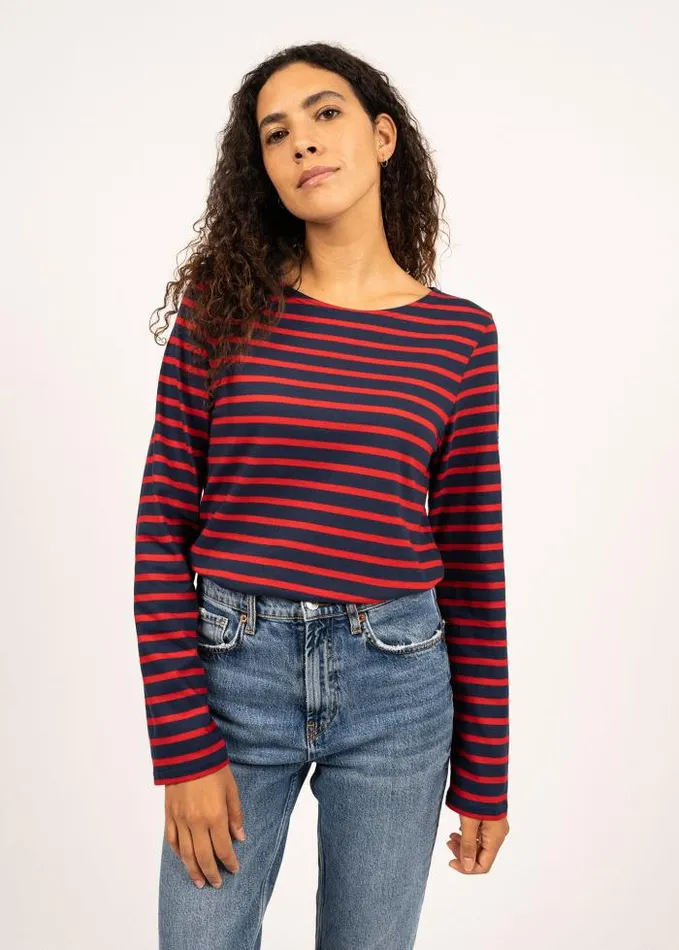 WomenMen Breton Striped Shirts Saint James MINQUIERS MODERN Navy Red