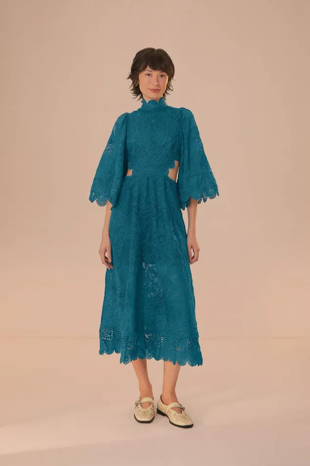Women Midi Dresses Farm Rio Green Guipire CutOut Midi Dress