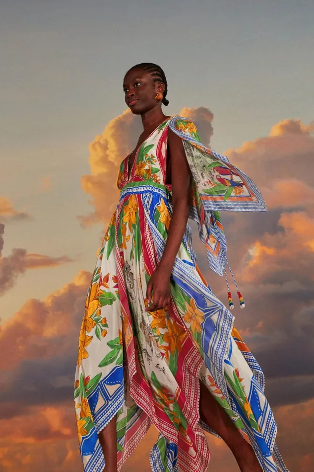 Women Midi Dresses Farm Rio OffWhite Tropical Destination Kimono Sleeve Midi Dress