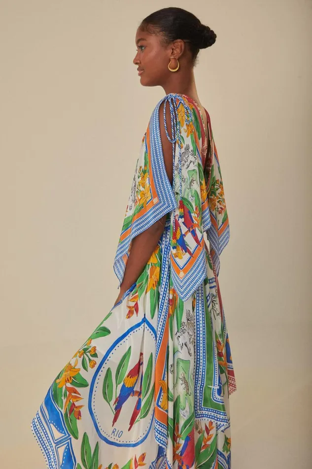 Women Midi Dresses Farm Rio OffWhite Tropical Destination Kimono Sleeve Midi Dress