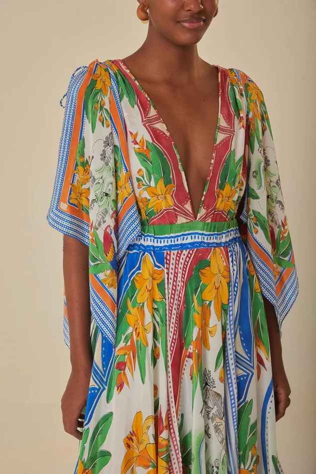 Women Midi Dresses Farm Rio OffWhite Tropical Destination Kimono Sleeve Midi Dress