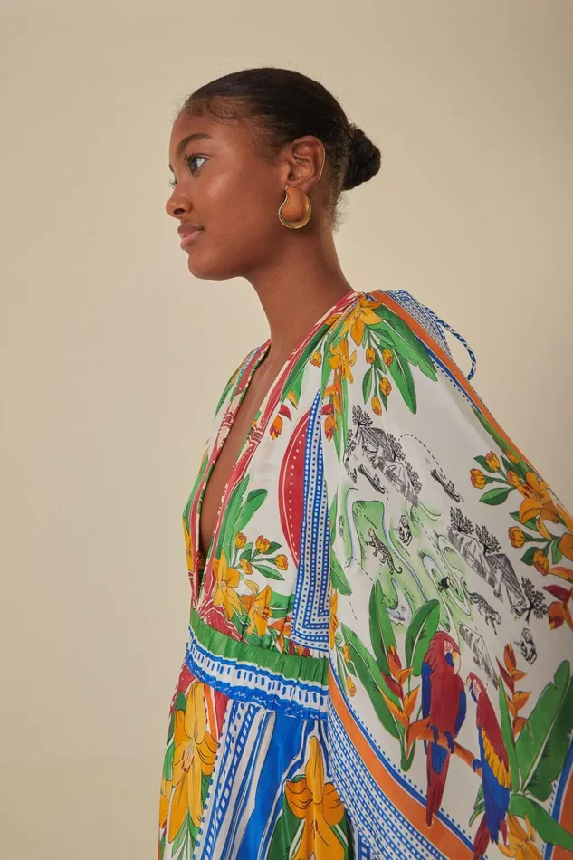 Women Midi Dresses Farm Rio OffWhite Tropical Destination Kimono Sleeve Midi Dress