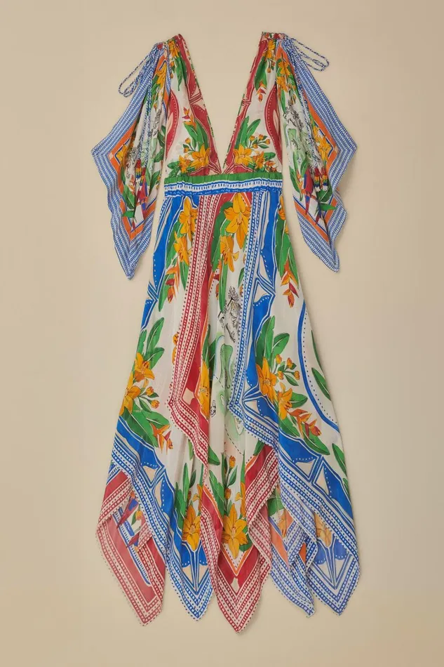 Women Midi Dresses Farm Rio OffWhite Tropical Destination Kimono Sleeve Midi Dress