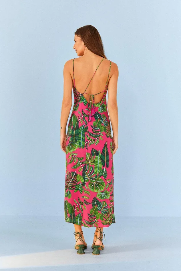 Women Midi Dresses Farm Rio Pink Leaves Midi Dress