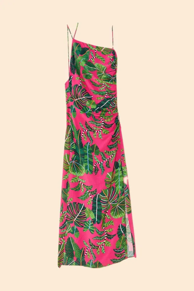 Women Midi Dresses Farm Rio Pink Leaves Midi Dress