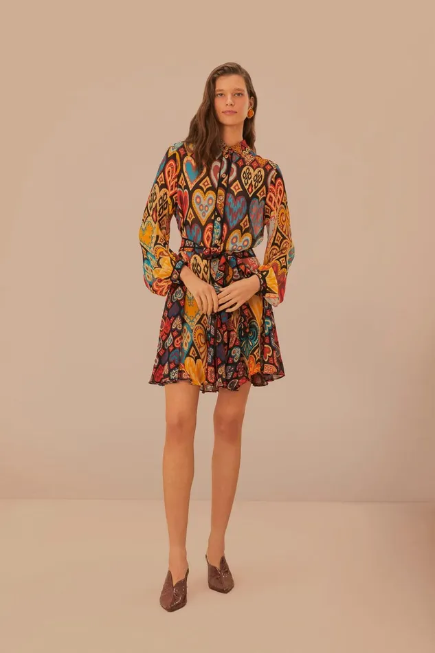 Women Mini Dresses Farm Rio Black Hearts Ikat Mini Dress