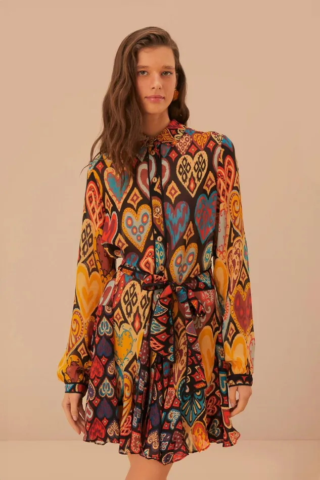 Women Mini Dresses Farm Rio Black Hearts Ikat Mini Dress