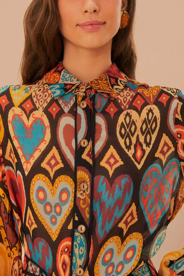 Women Mini Dresses Farm Rio Black Hearts Ikat Mini Dress