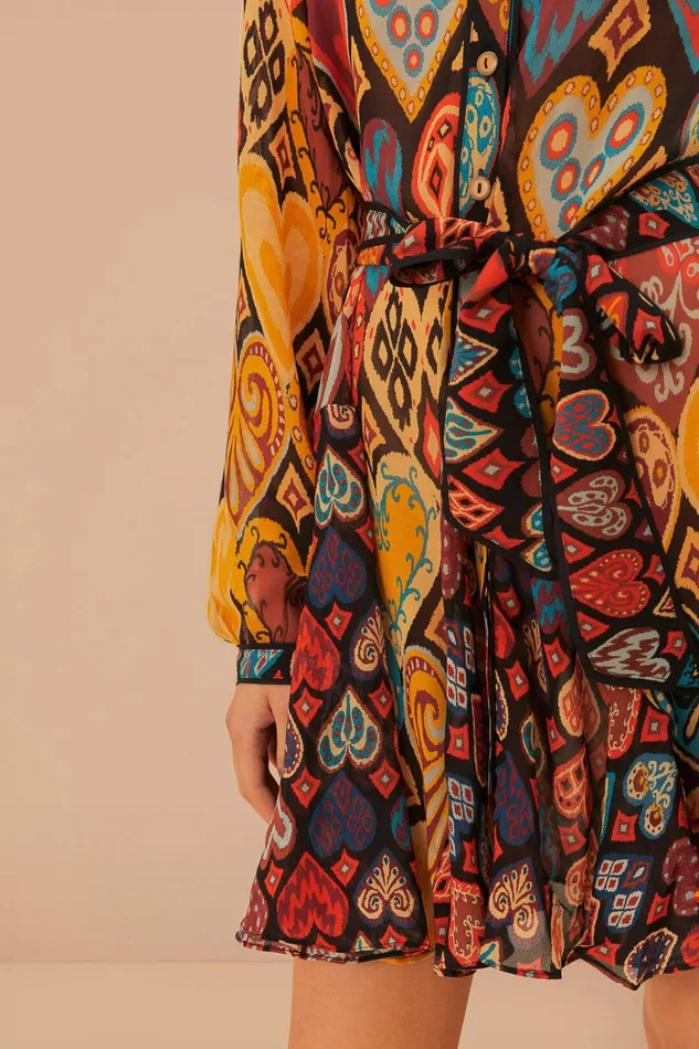 Women Mini Dresses Farm Rio Black Hearts Ikat Mini Dress
