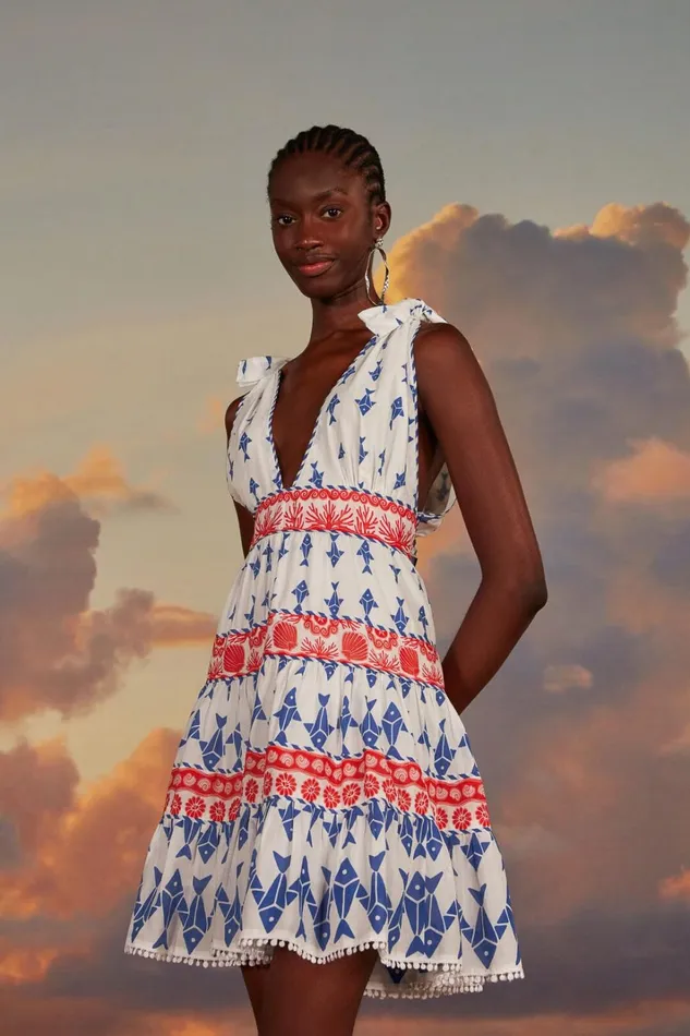 Women Mini Dresses Farm Rio OffWhite Graphic Fishes Mini Dress