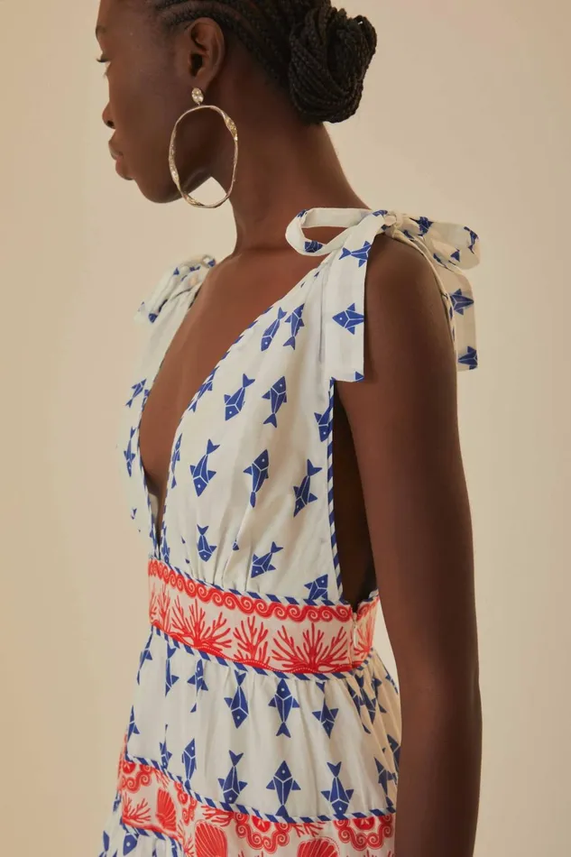 Women Mini Dresses Farm Rio OffWhite Graphic Fishes Mini Dress