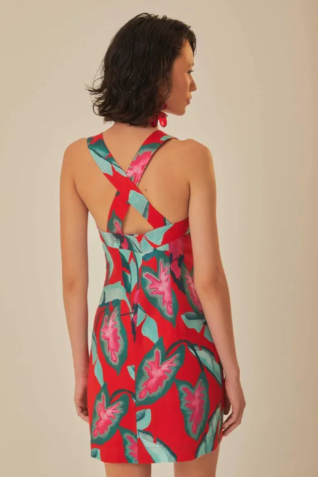 Women Mini Dresses Farm Rio Red Summer Foliage Mini Dress