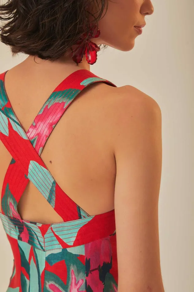Women Mini Dresses Farm Rio Red Summer Foliage Mini Dress
