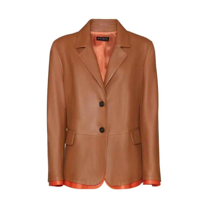 Women Nappa Leather Blazer With Contrasting Edging Tan Fratelli Rossetti View All