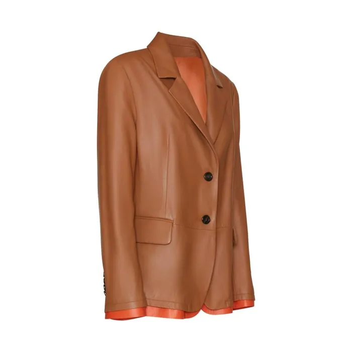 Women Nappa Leather Blazer With Contrasting Edging Tan Fratelli Rossetti View All Women Nappa Leather Blazer With Contrasting Edging Tan Fratelli Rossetti View All