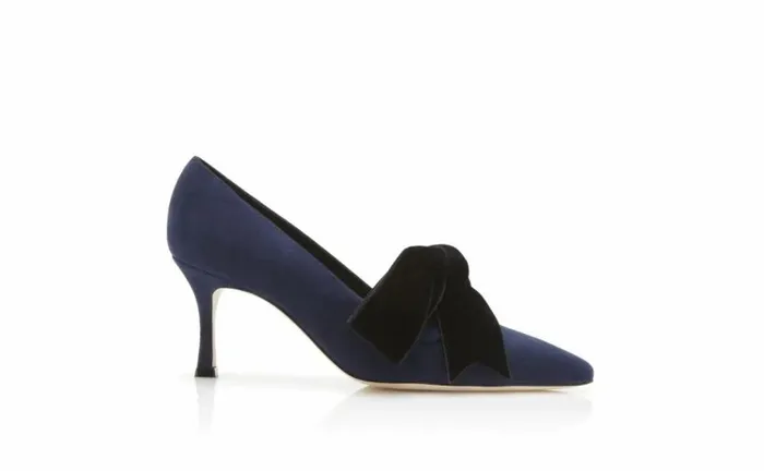 Women Navy Blue Suede And Velvet Bow Detail Pumps Manolo Blahnik Pumps