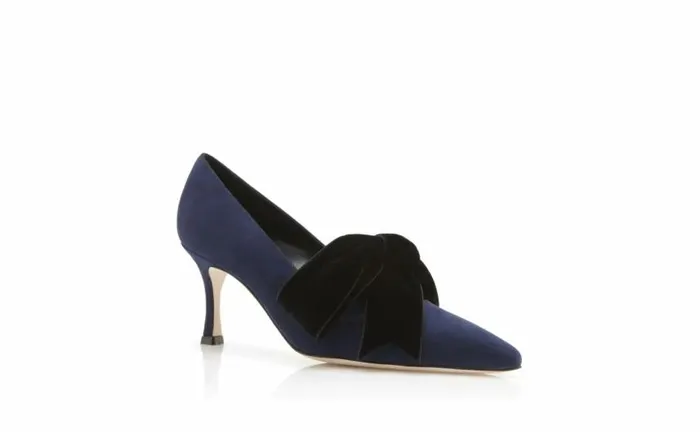 Women Navy Blue Suede And Velvet Bow Detail Pumps Manolo Blahnik Pumps