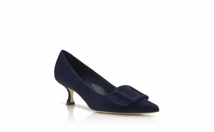 Women Navy Blue Suede Buckle Detail Pumps Manolo Blahnik Pumps