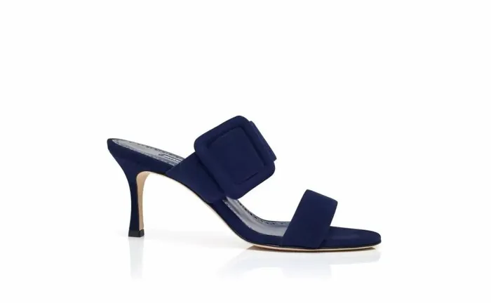 Women Navy Blue Suede Open Toe Mules Manolo Blahnik Mules