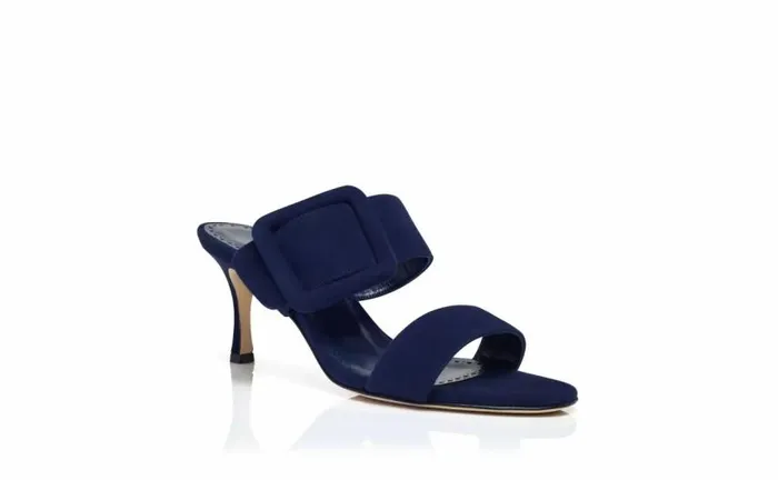 Women Navy Blue Suede Open Toe Mules Manolo Blahnik Mules