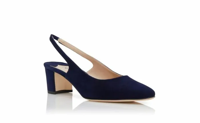Women Navy Blue Suede Slingback Pumps Manolo Blahnik Pumps