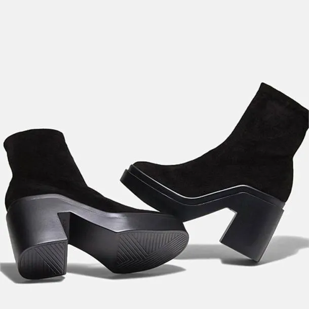 Women NINA Suede Stretch Black Clergerie Ankle Boots