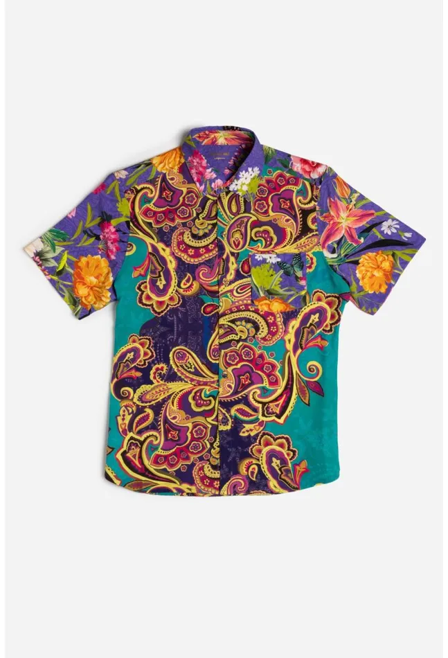Women Paisley Heart Mens Coverup Shirt Paisley Heart Johnny Was Swim and Resort