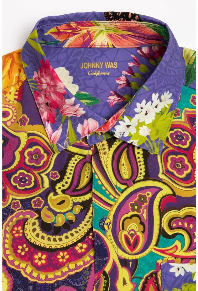 Women Paisley Heart Mens Coverup Shirt Paisley Heart Johnny Was Swim and Resort