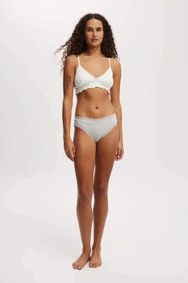 Women Panties Cotton On Organic Cotton Lace Bikini Brief Grey Marle
