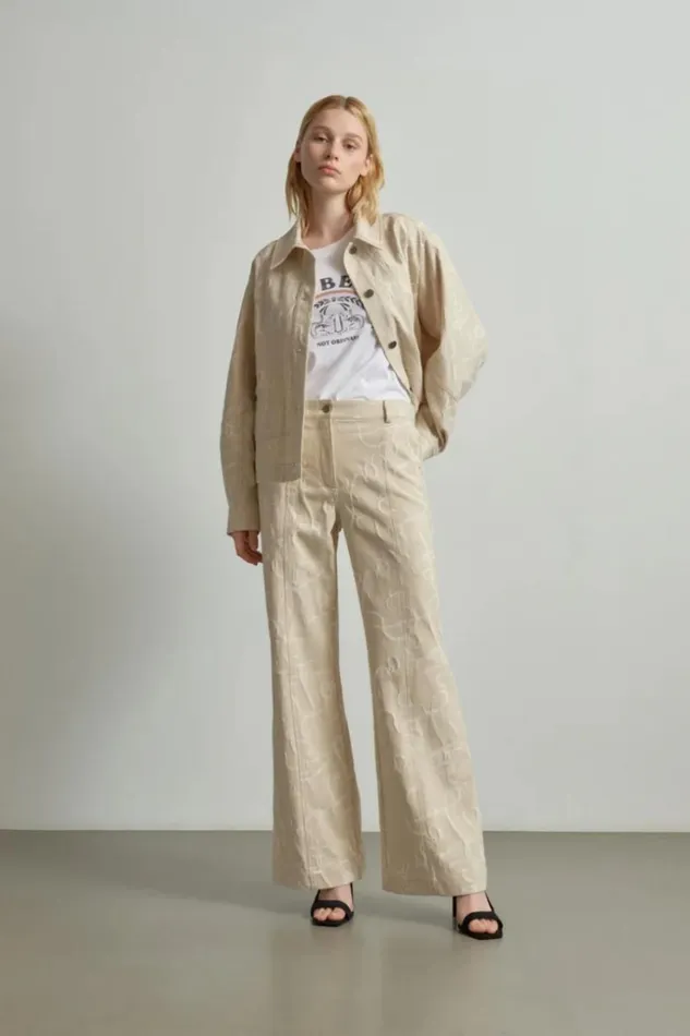 Women Pants and Skirts Lala Berlin Pants Pamir Cotton Mix Lalagram Jacquard Beige